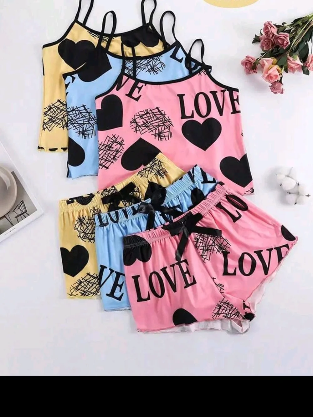 Women’s Heart Print Cami & Short Sleep Set - Pink, Blue, Yellow